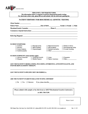 Patient History for Biochemical Genetic Testing