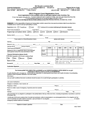 Girl Scouts Louisiana East Program Event Registration Form