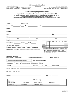 Girl Scouts Louisiana East Adult Learning Registration Form
