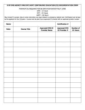 EMS Continuing Education Documentation Form