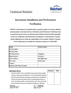 Reichert Instrument Installation and Performance Verification