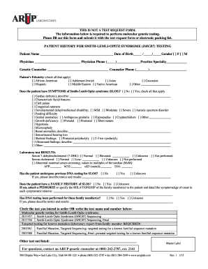 Patient History Form for Smith-Lemli-Opitz Syndrome Testing