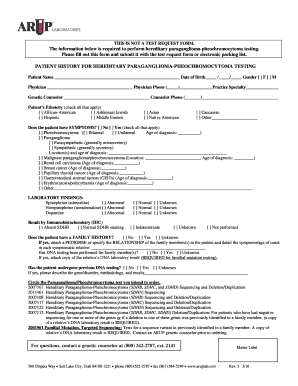 Patient History Form for Hereditary Paraganglioma-Pheochromocytoma Testing