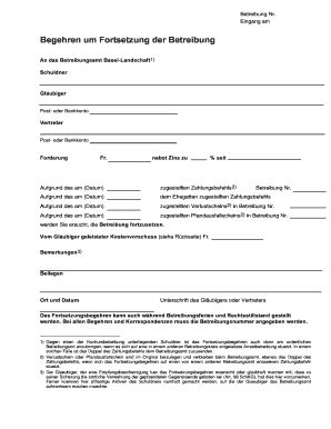 Begehren um Fortsetzung der Betreibung