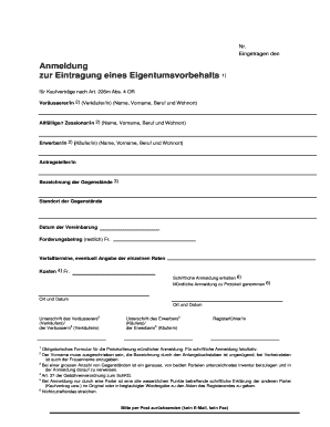 Formular für die Eintragung eines Eigentumsvorbehalts