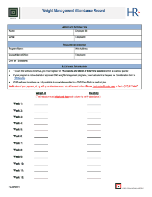Weight Management Attendance Record