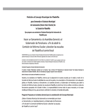 Petición al Concejo Municipal de Filadelfia para Enmendar el Estatuto Municipal de Autonomía