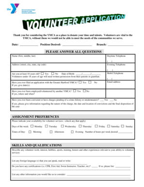 YMCA Volunteer Application Form