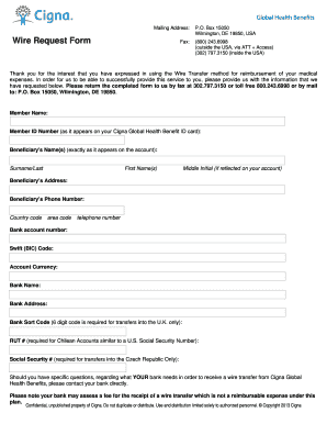 Cigna Global Health Benefits Wire Transfer Form