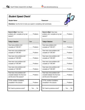 Student Math Worksheet Speed Check Form