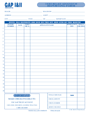GAP I&II Debt Relief Addendum Reporting Form