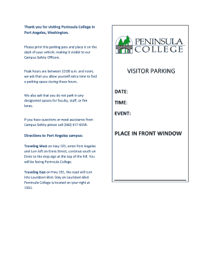 Peninsula College Visitor Parking Pass