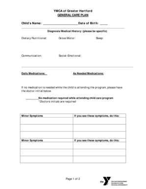 YMCA General Care Plan