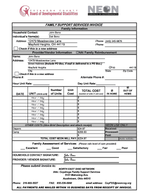 Family Support Services Invoice