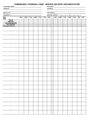 Homemaker Personal Care Service Delivery Documentation