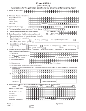 VAT-61 Application for Registration Certificate
