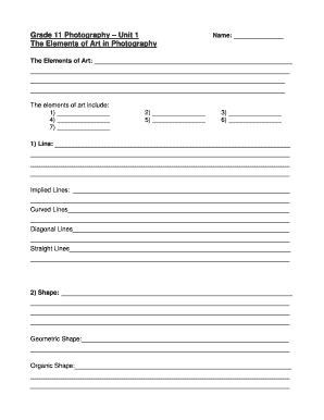 Grade 11 Photography Unit 1 Worksheet