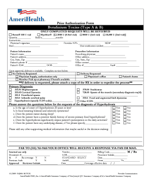 Prior Authorization Form for Botulinum Toxins