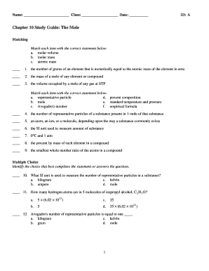 Chapter 10 Study Guide: The Mole