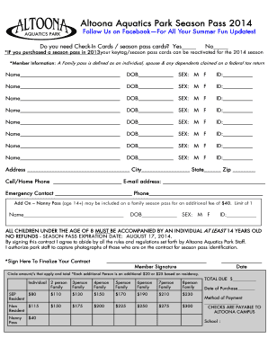Altoona Aquatics Park Season Pass Application