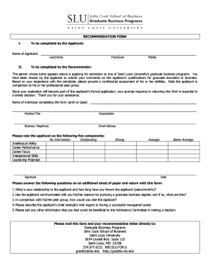 fillable online business slu recommendation form john cook school john cook school of business