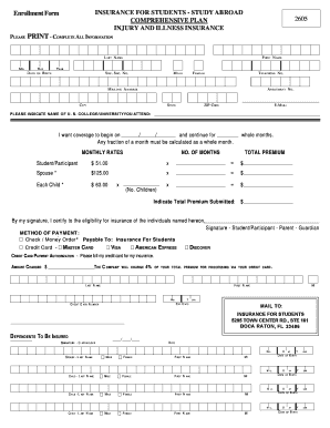 Student Study Abroad Insurance Enrollment Form