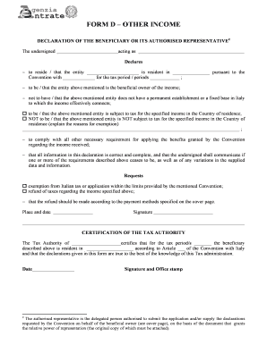 Form D – Other Income Declaration