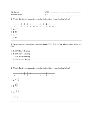 Absolute Value Math Worksheet