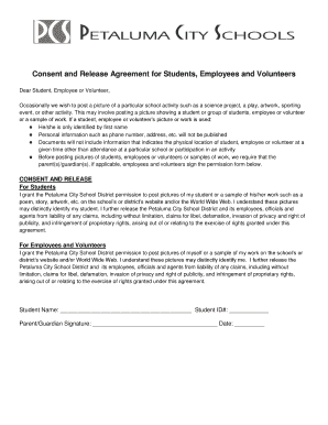 Consent and Release Agreement for Students, Employees and Volunteers