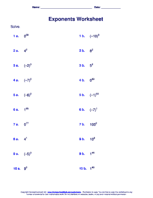 Exponents Worksheet