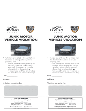 Junk Motor Vehicle Violation Notice
