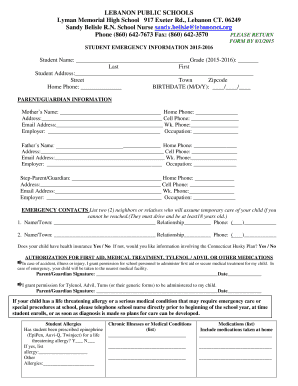 Student Emergency Information Form