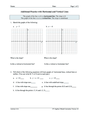 Algebra I Horizontal and Vertical Lines Worksheet