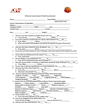 Richmond County TB Skin Test Questionnaire
