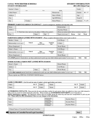 Canal Winchester Schools Student Information Form