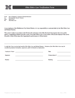 Ohio Ethics Law Verification Form