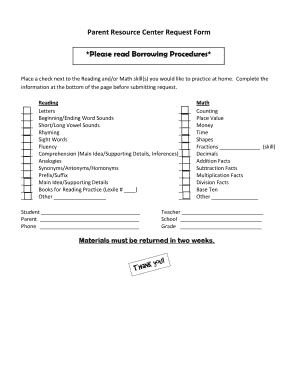 Parent Resource Center Request Form