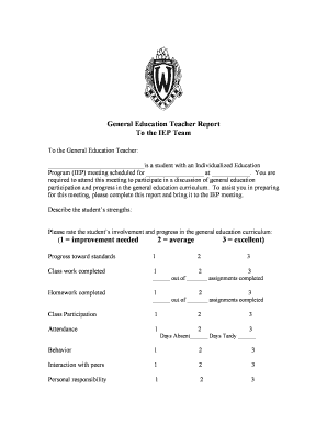 General Education Teacher Report