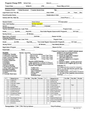 Special Education Program Change Form
