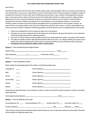 LMJH PREARRANGED ABSENCE FORM - Little Miami Schools