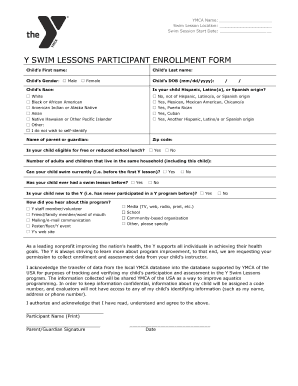 YMCA Swim Lesson Enrollment Form