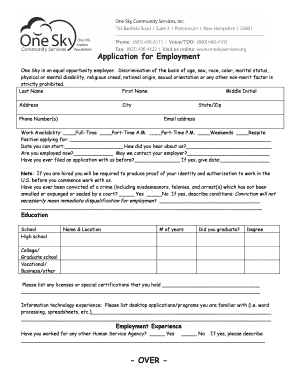 One Sky Employment Application