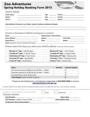 Zoo Adventures Child Registration Form