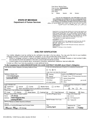 Shelter Verification Form