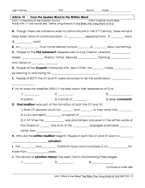 Catholic Bible Study Worksheet