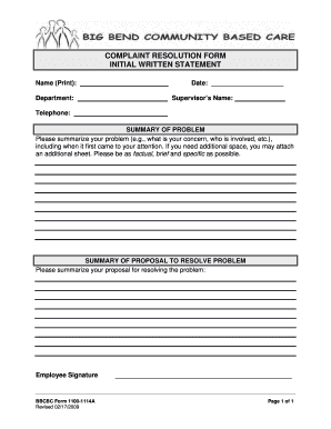 Complaint Resolution Form