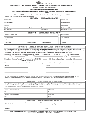 Permission to Travel Form and Travel Insurance Application
