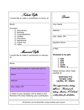 Tribute Gift Donation Form