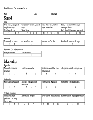 Band Placement Test Assessment Form