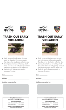Trash Out Early Violation Notice